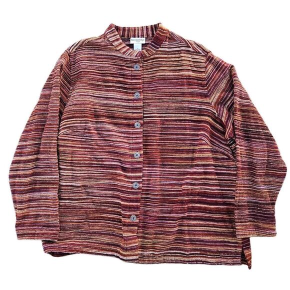 90s granola indie earth tones striped textured jacket plus size - Picture 1 of 4
